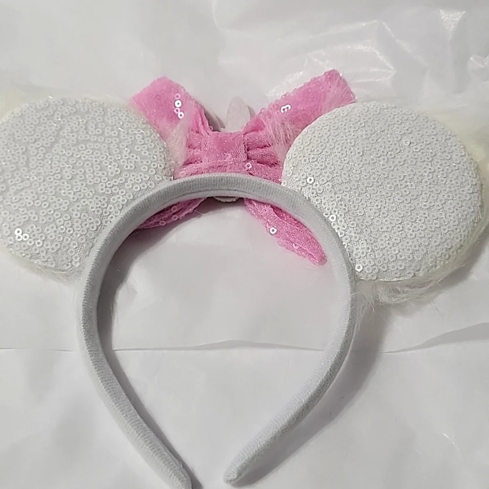 🍎New Daisy Duck Irridescent Sequin Fx Fur Mickey & Minnie Mouse Ears  Headband